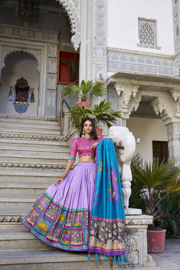 Exquisite Floral Fantasy: Tusser Silk Lehenga Choli with Gotta Patti Dupatta