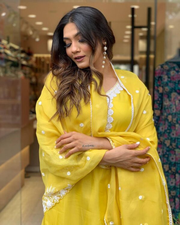 Elegant Yellow Embroidered Chiffon Suit with Dupatta