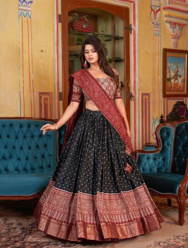 Regal Purple Dola Silk Chaniya Choli with Bandhani & Ajarakh Prints