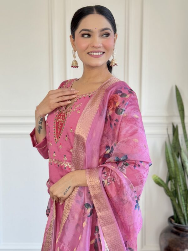 Blush Pink Embroidered Kurta Set with Floral Dupatta