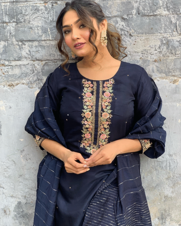 Ivory Printed Anarkali Set with Gota Detailing and Tassel Tie-Up