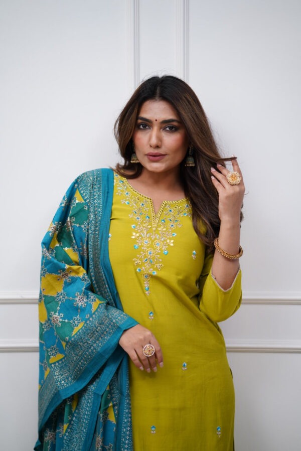 Exquisite Embroidered Kurta Set – Lime Green