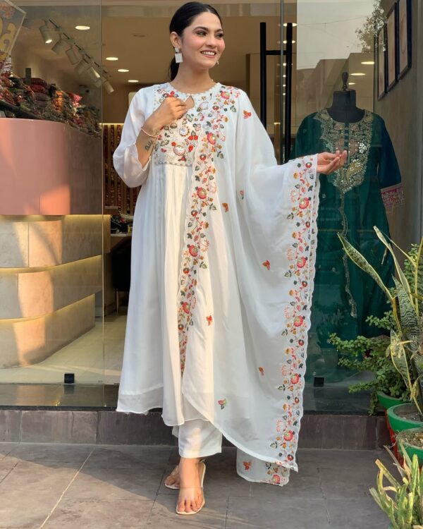 White Printed Cotton Kurti Set with Graceful Dupatta