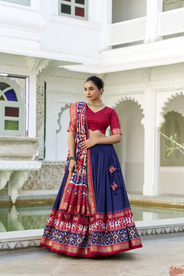 Royal Red & Deep Blue Lehenga Choli with Multicolor Tassel Dupatta