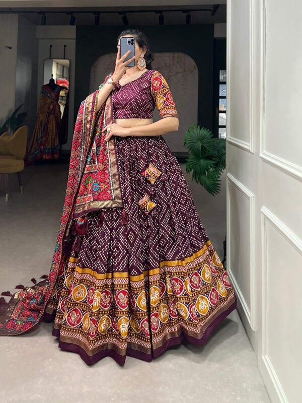 Floral Fantasy Tussar Silk Lehenga Choli with Intricate Print & Flowing Dupatta