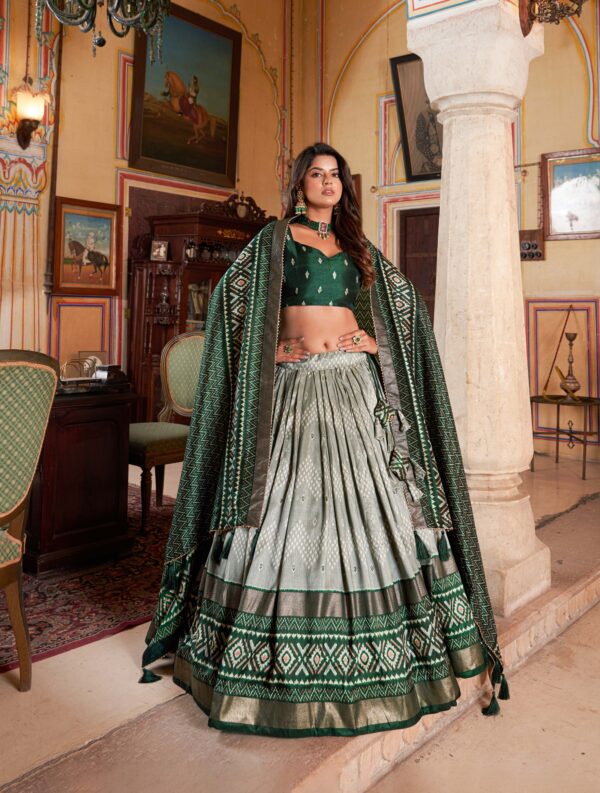 Exquisite Floral Fantasy – Tussar Silk Lehenga Choli with Intricate Print & Tassel-Trimmed Dupatta
