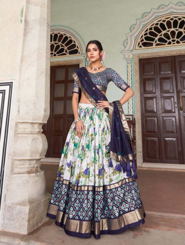 Elegant Magenta & Floral Printed Lehenga Choli with Geometric Border Detail