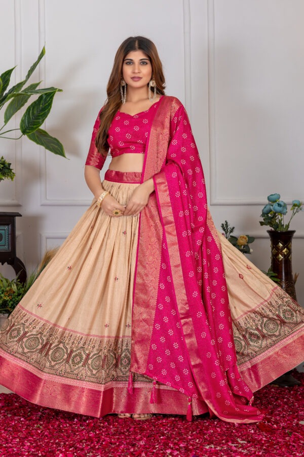 Festive Charm – Tussar Silk Lehenga Choli with Blended Elegance & Flowing Dupatta