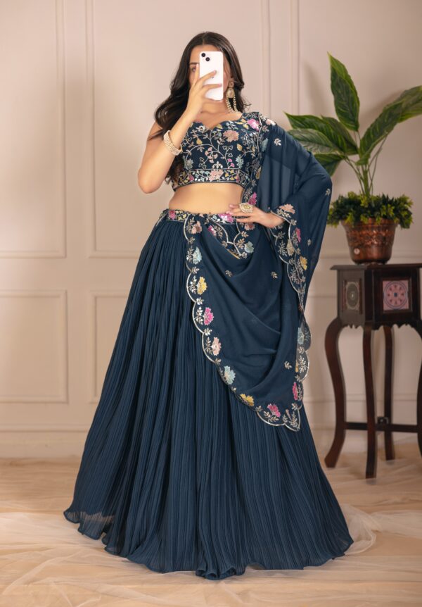Elegant Grey Georgette Embroidered Lehenga Choli with Dupatta