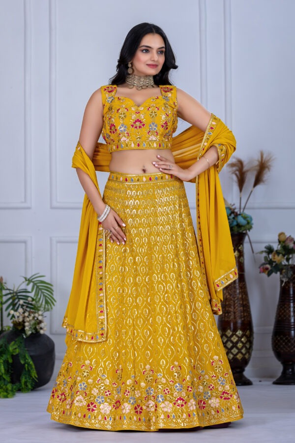 Radiant Yellow Embroidered Lehenga Choli with Sequins Detailing