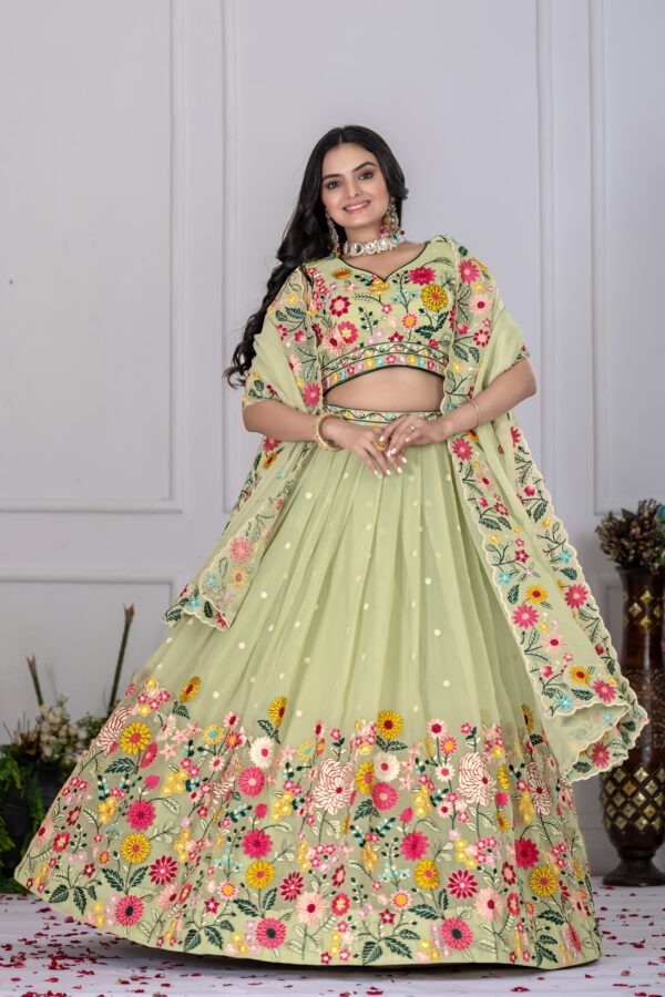 Crystal Ivory Embroidered Lehenga Choli with Sequence Accents