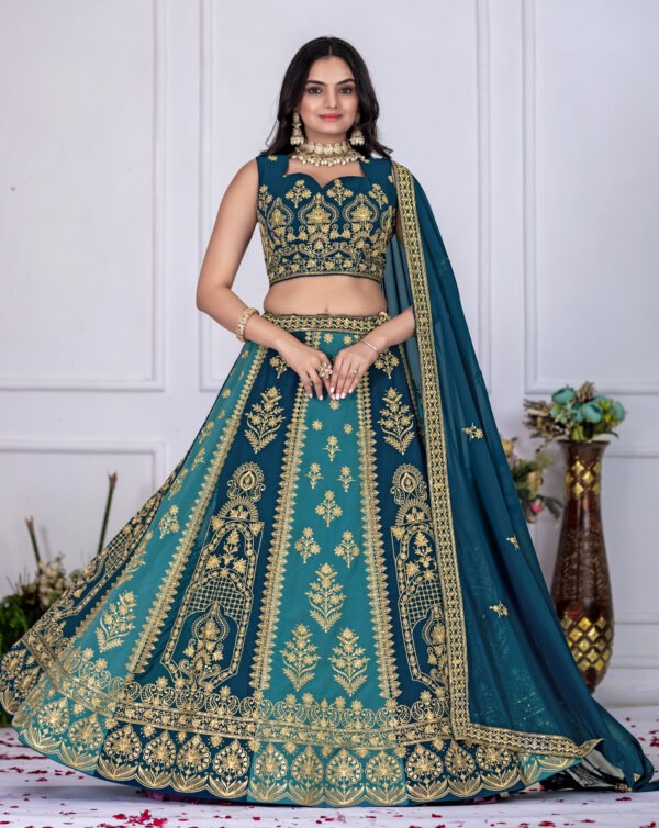 Peach Crease-Work Lehenga Choli Set with Embroidered Blouse and Dupatta