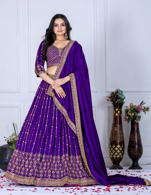 Royal Black Vichitra Silk Lehenga Choli Set with Intricate Thread & Sequin Embroidery
