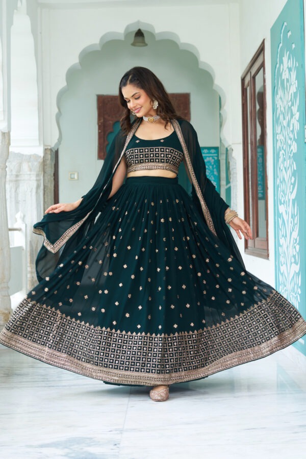 Pastel Pink Fox Georgette Lehenga Choli Set with Intricate Thread & Sequin Embroidery